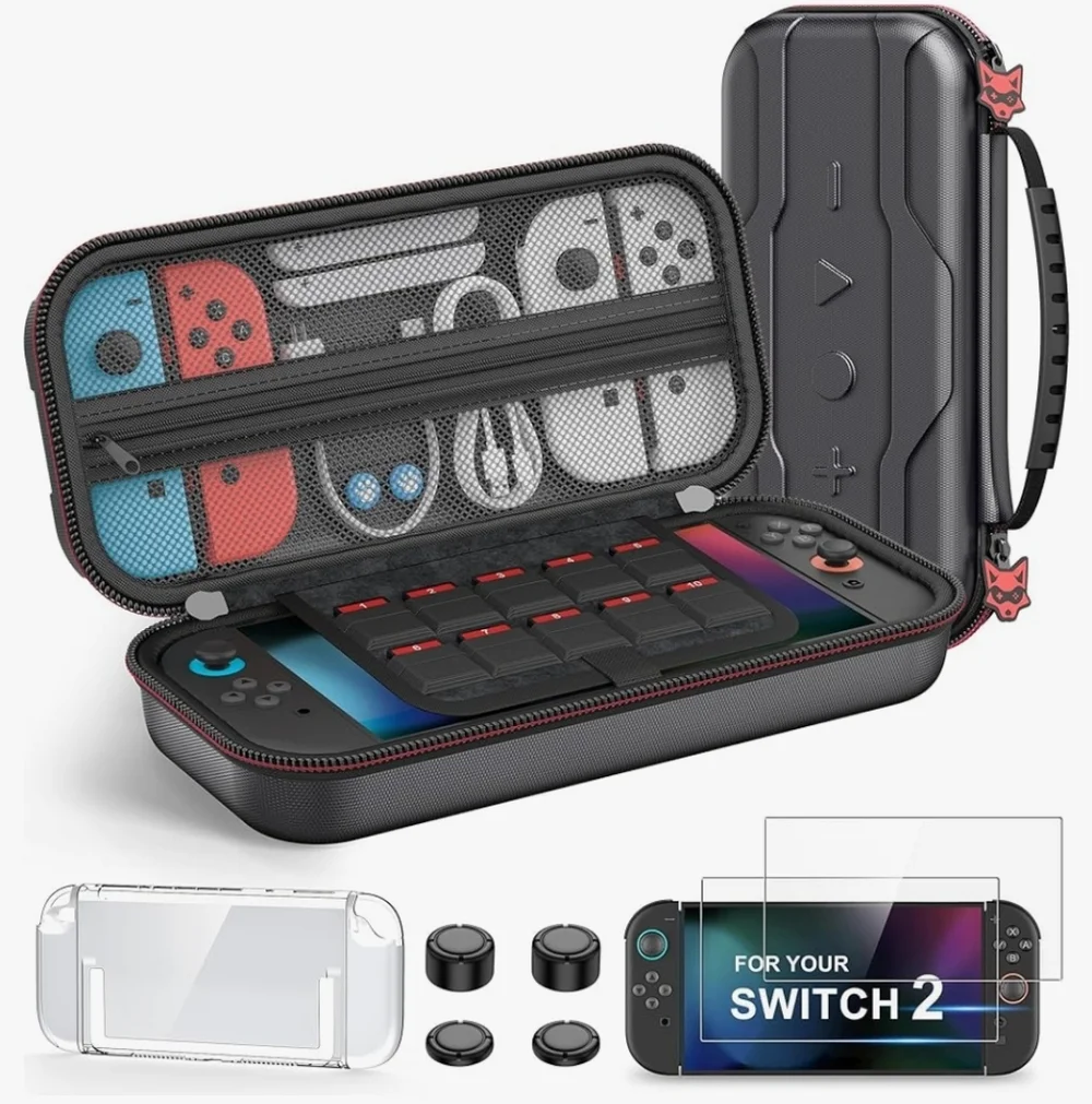 Portable Gaming Console Case with Red Accents